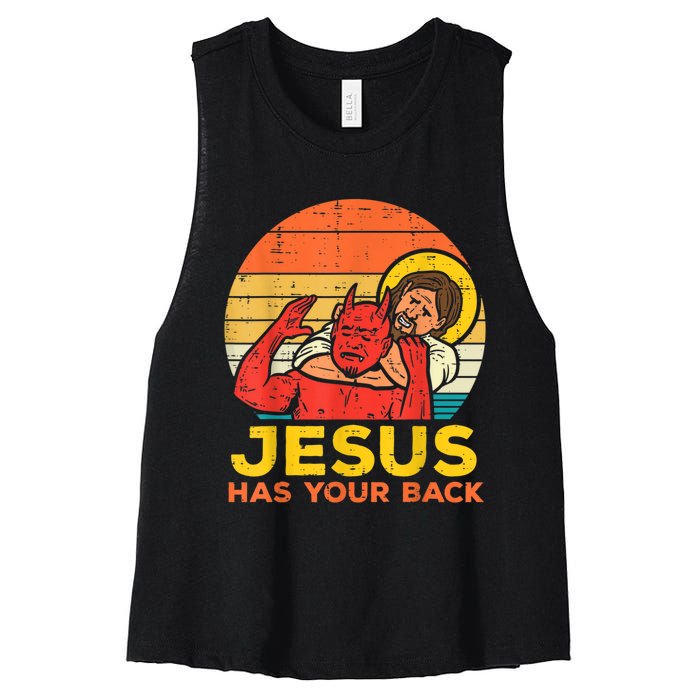 Jesus Has Your Back Jiu Jitsu Retro Christian Men Women Women's Racerback Cropped Tank