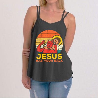 Jesus Has Your Back Jiu Jitsu Retro Christian Men Women Women's Strappy Tank