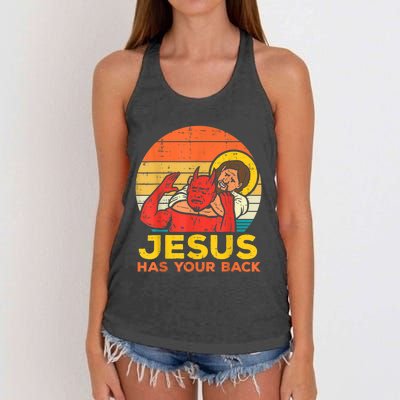 Jesus Has Your Back Jiu Jitsu Retro Christian Men Women Women's Knotted Racerback Tank