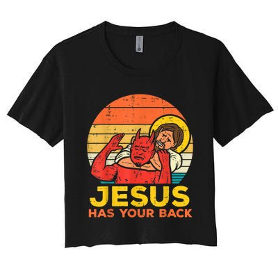 Jesus Has Your Back Jiu Jitsu Retro Christian Men Women Women's Crop Top Tee