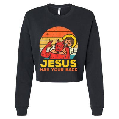 Jesus Has Your Back Jiu Jitsu Retro Christian Men Women Cropped Pullover Crew