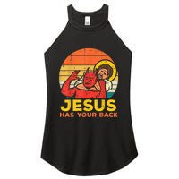 Jesus Has Your Back Jiu Jitsu Retro Christian Men Women Women's Perfect Tri Rocker Tank