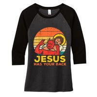 Jesus Has Your Back Jiu Jitsu Retro Christian Men Women Women's Tri-Blend 3/4-Sleeve Raglan Shirt