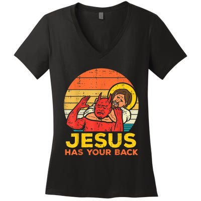 Jesus Has Your Back Jiu Jitsu Retro Christian Men Women Women's V-Neck T-Shirt