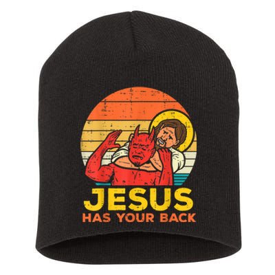 Jesus Has Your Back Jiu Jitsu Retro Christian Men Women Short Acrylic Beanie