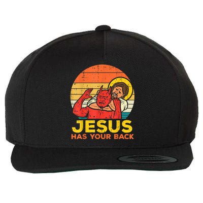 Jesus Has Your Back Jiu Jitsu Retro Christian Men Women Wool Snapback Cap