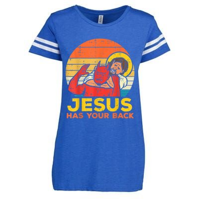 Jesus Has Your Back Jiu Jitsu Retro Christian Men Women Enza Ladies Jersey Football T-Shirt