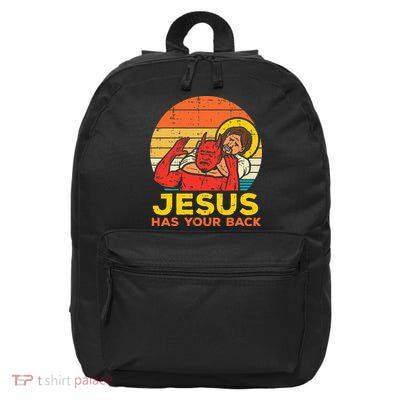 Jesus Has Your Back Jiu Jitsu Retro Christian Men Women Kids 16 in Basic Backpack