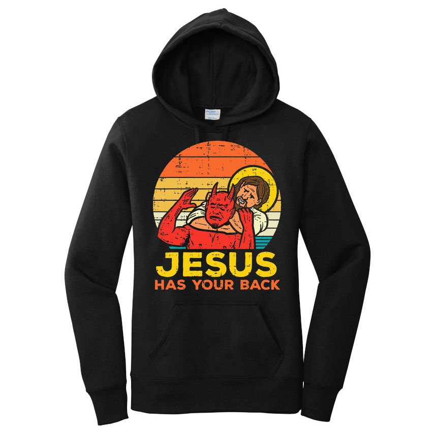 Jesus Has Your Back Jiu Jitsu Retro Christian Men Women Kids Women's Pullover Hoodie