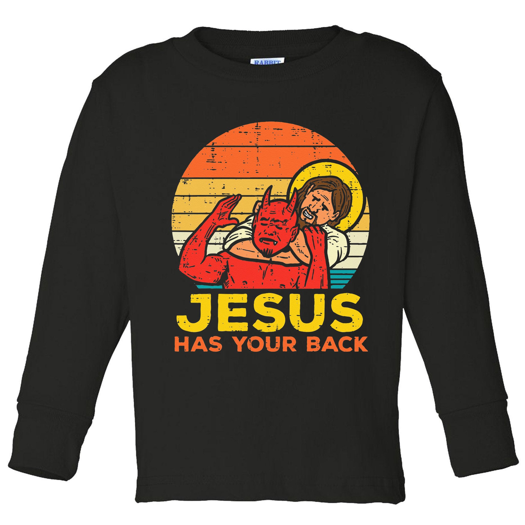 Jesus Has Your Back Jiu Jitsu Retro Christian Men Women Kids Toddler Long Sleeve Shirt