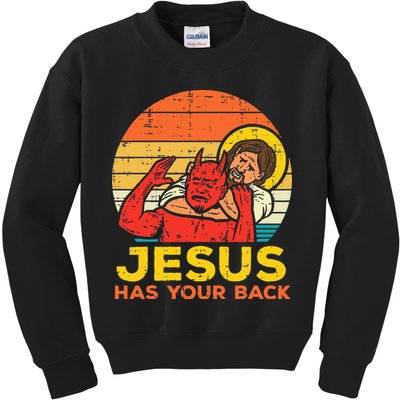 Jesus Has Your Back Jiu Jitsu Retro Christian Men Women Kids Kids Sweatshirt