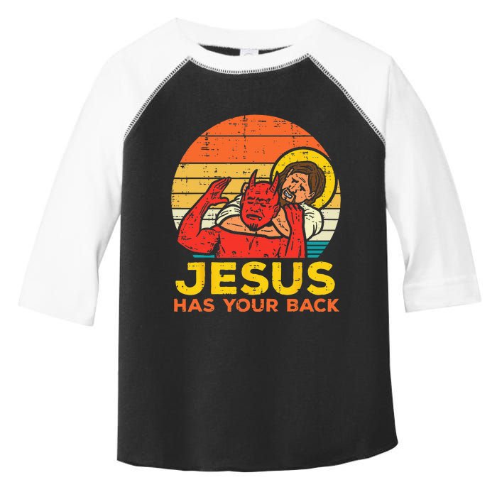 Jesus Has Your Back Jiu Jitsu Retro Christian Toddler Fine Jersey T-Shirt