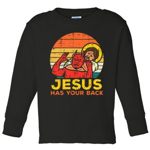 Jesus Has Your Back Jiu Jitsu Retro Christian Toddler Long Sleeve Shirt