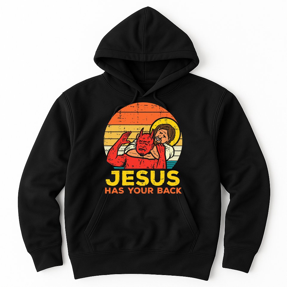 Jesus Has Your Back Jiu Jitsu Retro Christian Men Women Kids Hoodie