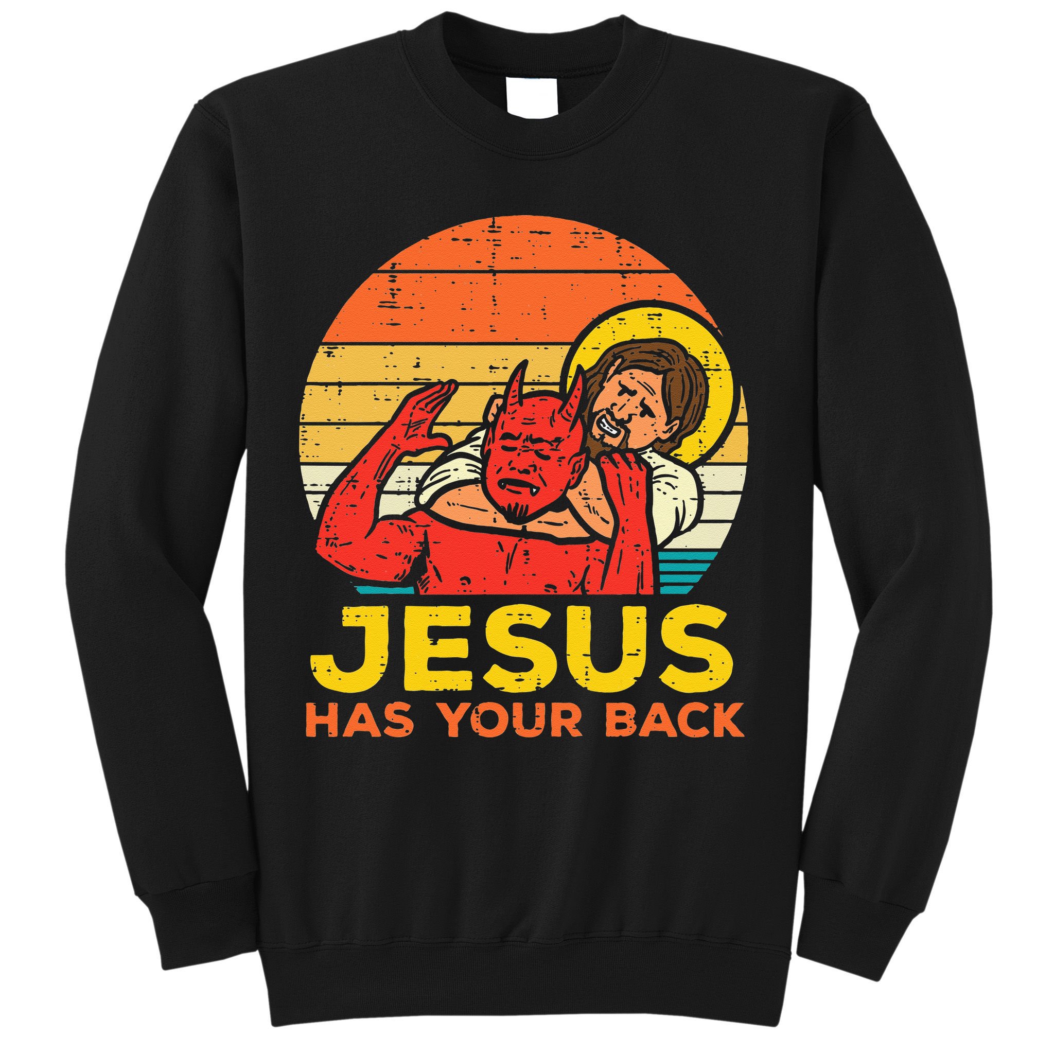 Jesus Has Your Back Jiu Jitsu Retro Christian Men Women Kids Sweatshirt