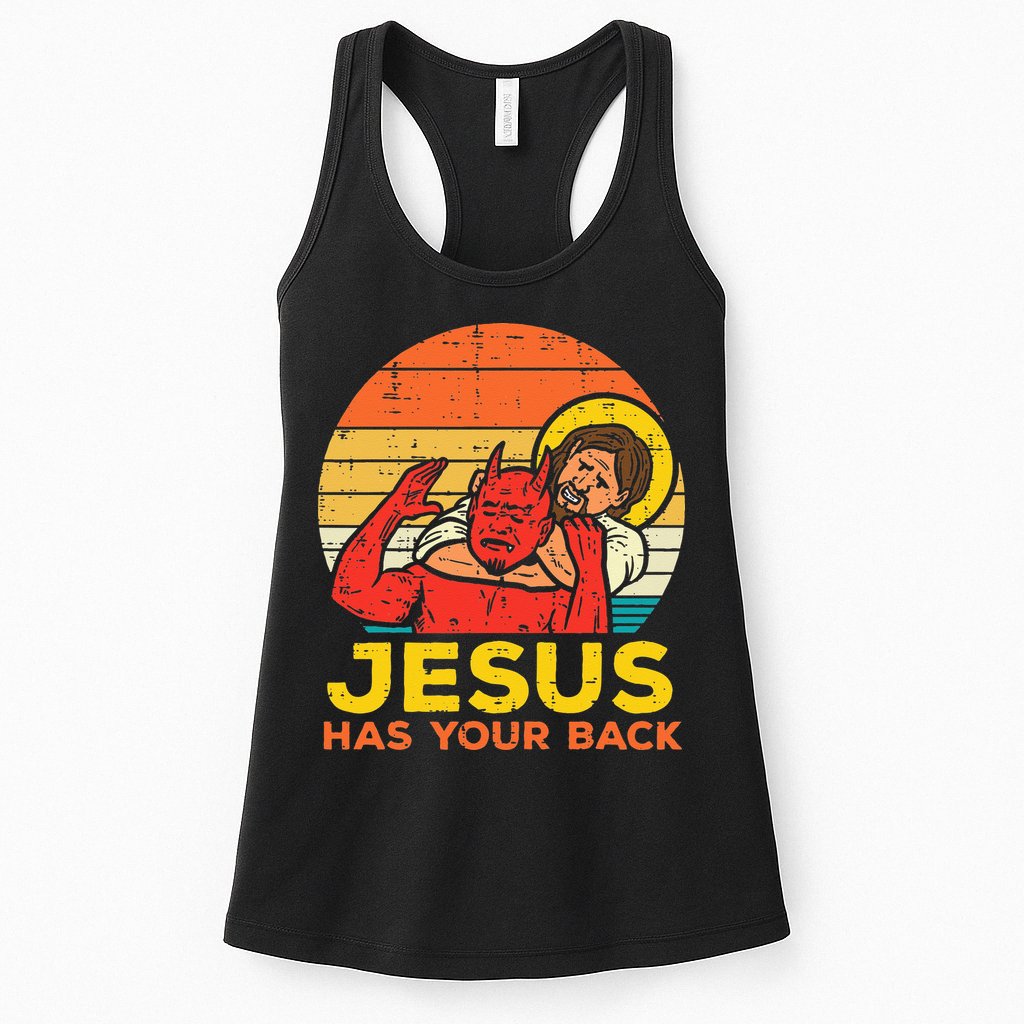 Jesus Has Your Back Jiu Jitsu Retro Christian Men Women Kids Womens Tank Top