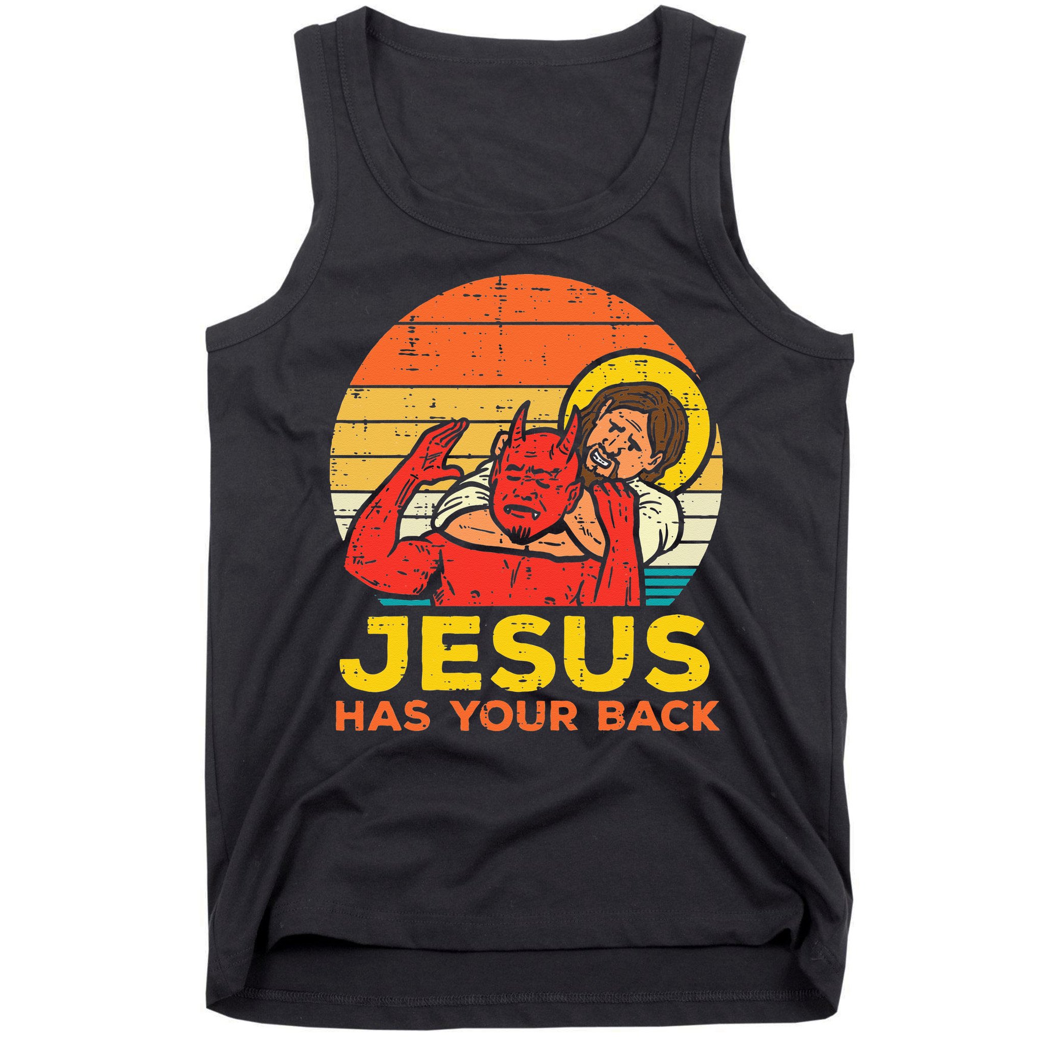 Jesus Has Your Back Jiu Jitsu Retro Christian Men Women Kids Tank Top