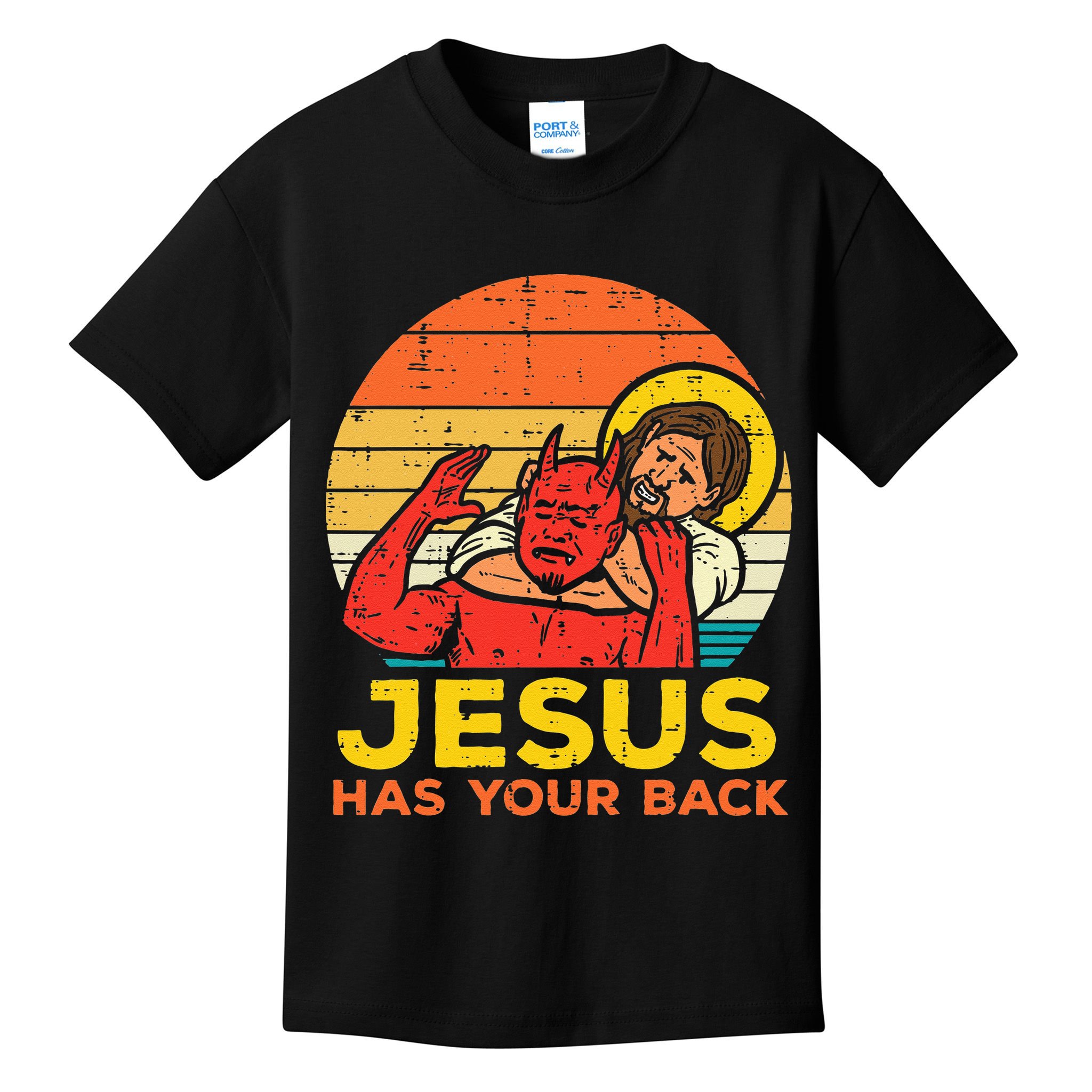Jesus Has Your Back Jiu Jitsu Retro Christian Men Women Kids Kids T-Shirt