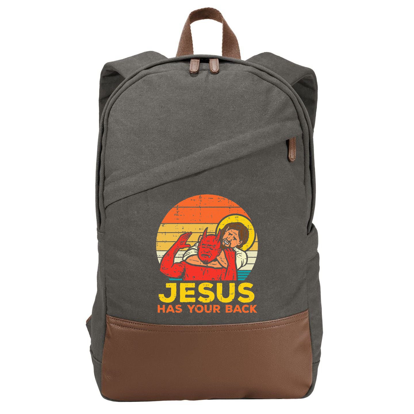 Jesus Has Your Back Jiu Jitsu Retro Christian Men Women Kids Cotton Canvas Backpack