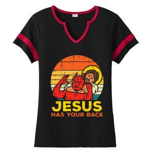 Jesus Has Your Back Jiu Jitsu Retro Christian Ladies Halftime Notch Neck Tee