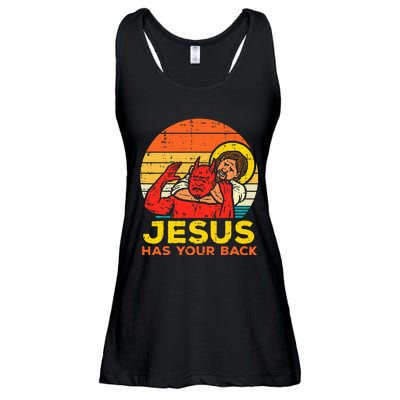 Jesus Has Your Back Jiu Jitsu Retro Christian Ladies Essential Flowy Tank