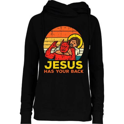 Jesus Has Your Back Jiu Jitsu Retro Christian Womens Funnel Neck Pullover Hood