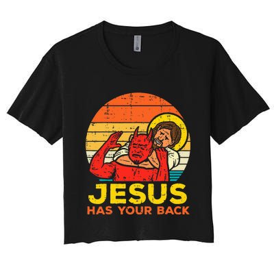 Jesus Has Your Back Jiu Jitsu Retro Christian Women's Crop Top Tee