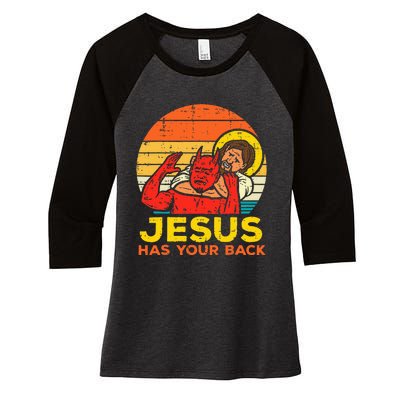 Jesus Has Your Back Jiu Jitsu Retro Christian Women's Tri-Blend 3/4-Sleeve Raglan Shirt