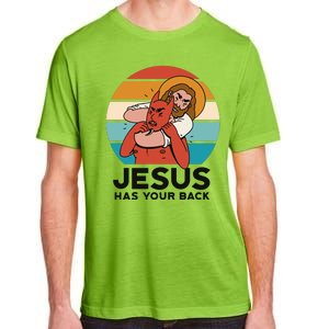 Jesus Has Your Back Fighting Devil Retro Sunset Adult ChromaSoft Performance T-Shirt