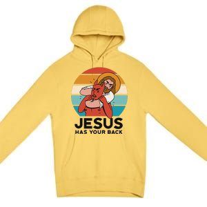 Jesus Has Your Back Fighting Devil Retro Sunset Premium Pullover Hoodie