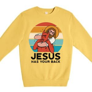 Jesus Has Your Back Fighting Devil Retro Sunset Premium Crewneck Sweatshirt