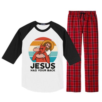 Jesus Has Your Back Fighting Devil Retro Sunset Raglan Sleeve Pajama Set