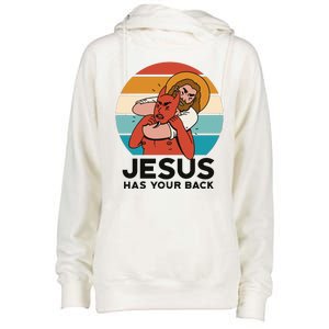 Jesus Has Your Back Fighting Devil Retro Sunset Womens Funnel Neck Pullover Hood