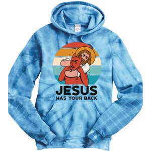 Jesus Has Your Back Fighting Devil Retro Sunset Tie Dye Hoodie