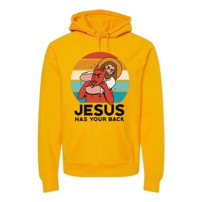 Jesus Has Your Back Fighting Devil Retro Sunset Premium Hoodie