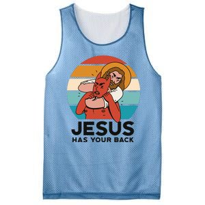 Jesus Has Your Back Fighting Devil Retro Sunset Mesh Reversible Basketball Jersey Tank