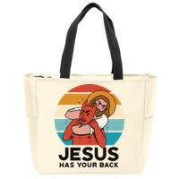 Jesus Has Your Back Fighting Devil Retro Sunset Zip Tote Bag