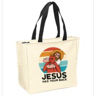 Jesus Has Your Back Fighting Devil Retro Sunset Zip Tote Bag