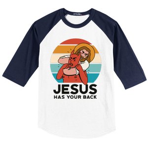 Jesus Has Your Back Fighting Devil Retro Sunset Baseball Sleeve Shirt