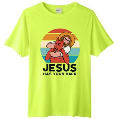 Jesus Has Your Back Fighting Devil Retro Sunset Tall Fusion ChromaSoft Performance T-Shirt