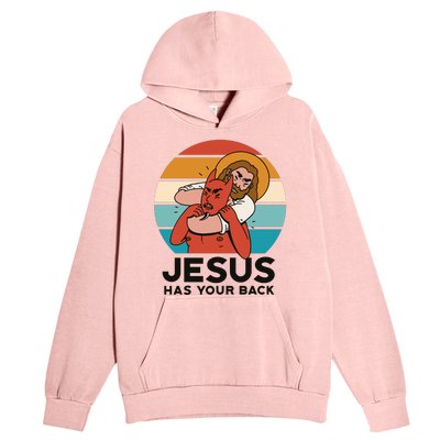 Jesus Has Your Back Fighting Devil Retro Sunset Urban Pullover Hoodie