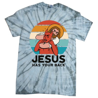 Jesus Has Your Back Fighting Devil Retro Sunset Tie-Dye T-Shirt