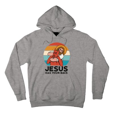 Jesus Has Your Back Fighting Devil Retro Sunset Hoodie