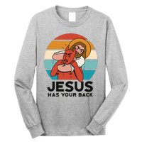 Jesus Has Your Back Fighting Devil Retro Sunset Long Sleeve Shirt