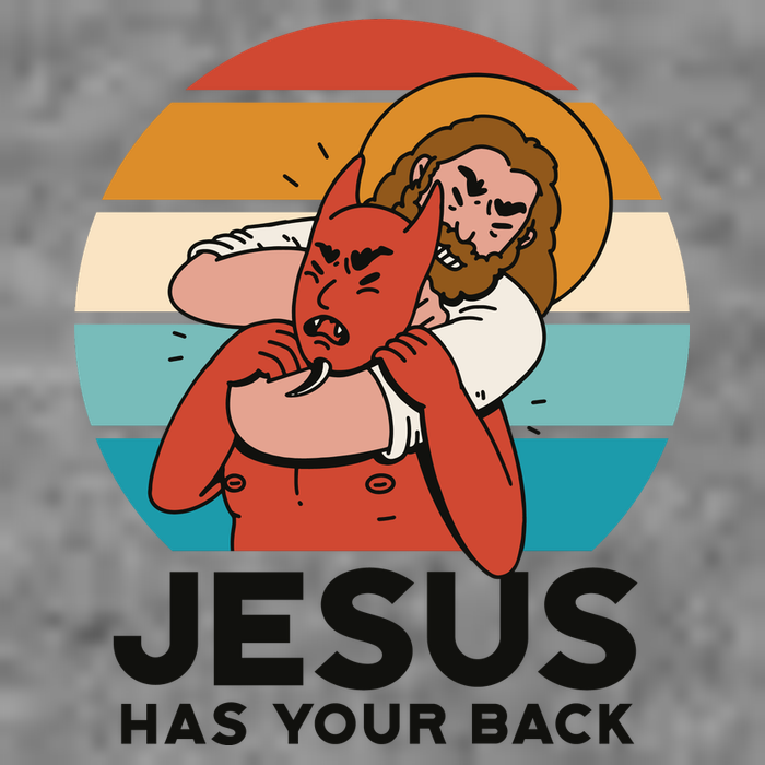 Jesus Has Your Back Fighting Devil Retro Sunset Long Sleeve Shirt