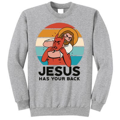 Jesus Has Your Back Fighting Devil Retro Sunset Sweatshirt