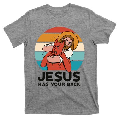 Jesus Has Your Back Fighting Devil Retro Sunset T-Shirt