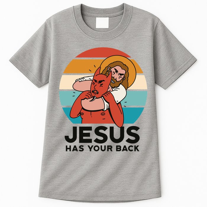 Jesus Has Your Back Fighting Devil Retro Sunset Tall T-Shirt
