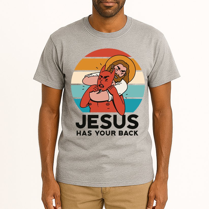 Jesus Has Your Back Fighting Devil Retro Sunset Tall T-Shirt