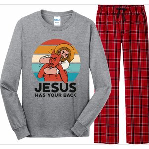 Jesus Has Your Back Fighting Devil Retro Sunset Long Sleeve Pajama Set